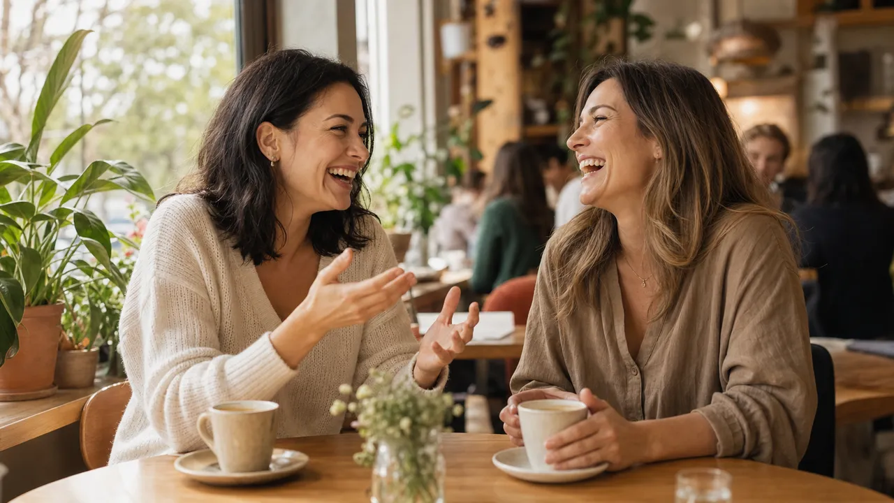 Două prietene râzând la cafenea — prieteniile din comunitate