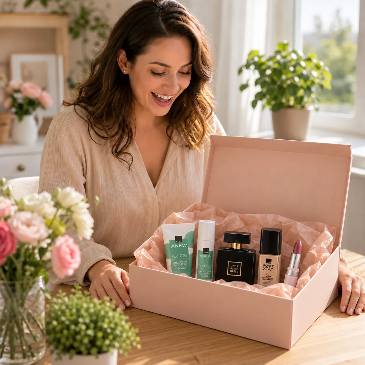 Kit de start Avon cu produse Anew, parfum Little Black Dress și machiaj